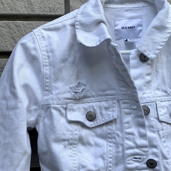 Old Navy White Distressed Denim Jacket XS - Picture 3 of 8